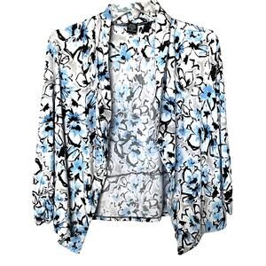 ROBERT LOUIS LONG SLEEVE OPEN FRONT JACKET COVER-UP, WOMENS, S, BLUE BLACK WHITE